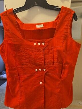 Vintage SANFORIZED Bright Red Sleeveless Button-Front Top